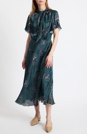 Santorelli Sabrina Short Sleeve Tie Neck Midi Dress in Steel Teal at Nordstrom, Size 14