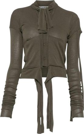 Ottolinger Gedeconstrueerd Gebreid Vest met Strikdetail - Dames - Overhemden - Groen - S - Linnen - Overhemden