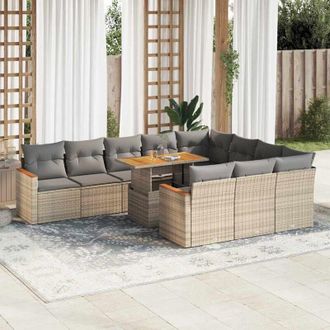 vidaXL Set Sof&aacute;s Jard&iacute;n Y Cojines 11 Pzas Rat&aacute;n Sint&eacute;tico Acacia Beige Vidaxl