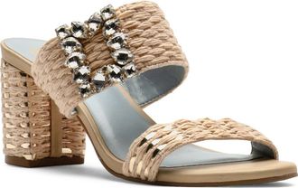 Frances Valentine Betty Raffia Block Heel Sandal in Natural/Gold at Nordstrom, Size 6.5