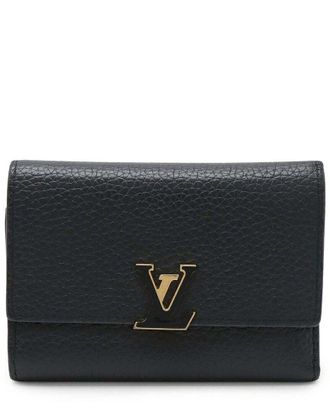 Louis Vuitton Black Calfskin Capucines Compact Wallet (Authentic Pre-Loved)