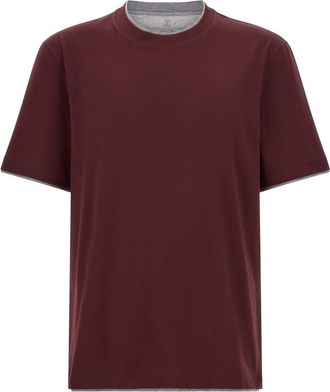 Brunello Cucinelli Maroon Solid Crew Neck T-Shirt