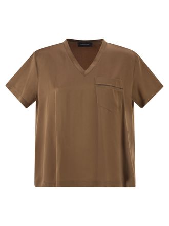 Fabiana Filippi Satin-Top mit V-Ausschnitt und eleganter Tasche