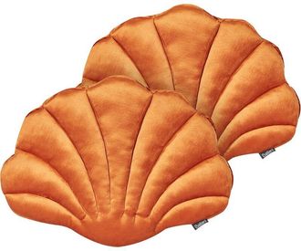 Beliani Conjunto De 2 Cojines Decorativos De Terciopelo Concha Marina Forma De Vieira Patr&oacute;n Liso Naranja Consolida