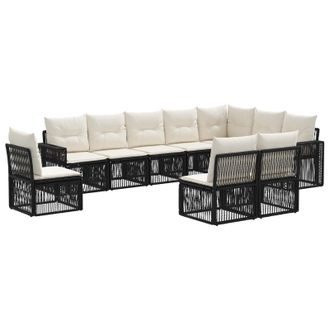 vidaXL Conjunto De Sof&aacute;s De Jard&iacute;n 10 Pcs Negro Y Blanco Crema Vidaxl