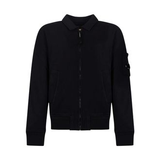 C.P. Company Zip-throughs, male, Blue, Size: 2XL Cotton Diagonal Fleece Zip Hooded Sweatshirt