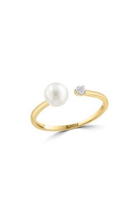 Effy Akoya Pearl & Diamond Split Band Ring in White at Nordstrom Rack, Size 7
