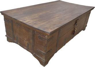 Wanderlust Deco Mesa baúl de madera acabado artesanal marrón 132x70x44h cm