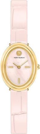 Tory Burch The Oval Leather Strap Watch, 22mm x 28mm in Pink at Nordstrom