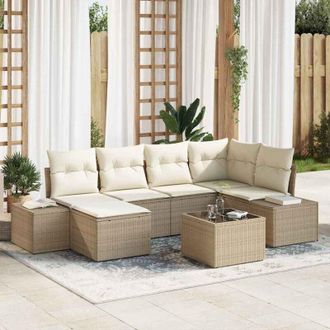 vidaXL Vidaxl - Conjunto De Sof&aacute; De Jard&iacute;n 7 Pcs Beige Y Crema Polirat&aacute;n