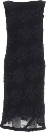 Jil Sander black floral cloque applique sheer overlay bias dress FR38 M
