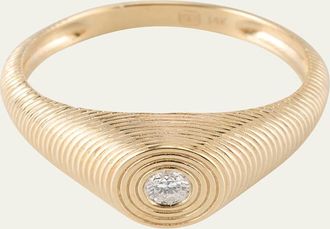Sydney Evan 14k Fluted Diamond Signet Ring, Size 6.5