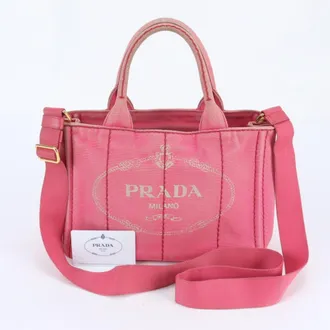 Prada Pink Leather Canvas Handbag Tote Bag (Pre-Owned)