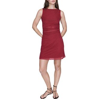 Mango Dot Print Ruched Sleeveless Tulle Minidress in Red at Nordstrom, Size 8
