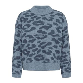Kaffe Animal Print Pullover Jumper - female - Kaffe - Turtlenecks - Blue - XS - Knitwear