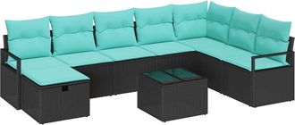 vidaXL Juego De Sof&aacute; 9 Uds. Negro Rat&aacute;n Sint&eacute;tico Vidaxl