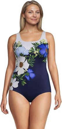 Lands End Tugless Low Leg One Piece Swimsuit in Floral Blossom/white/navy at Nordstrom, Size 26W