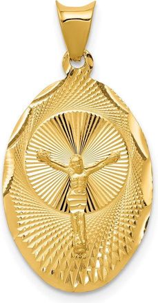 Diamond2Deal 14k Yellow Gold Polished Diamond-Cut Corpus Oval Pendant