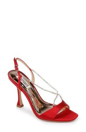 Badgley Mischka Neville Jeweled Strap Sandal in Red Satin at Nordstrom Rack, Size 6