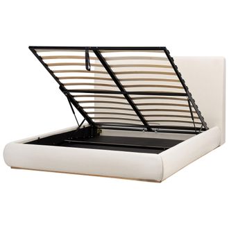 Beliani Cama Con Almacenaje Elegante De Tela Poli&eacute;ster Con Cabecero 160 X 200 Cm Muebles De Dormitorio Beige Claro Campagne