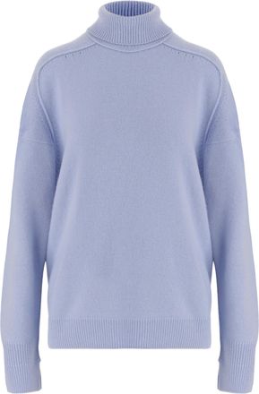 Carven Light Blue Ribbed Oversized High Neck Cashmere Sweater