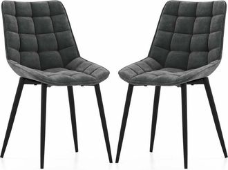 Costway Costway - 2 Sillas De Comedor De Terciopelo, Silla Terciopelo Con Respaldos, Patas De Metal Y Almohadillas Antideslizantes, Silla Comedor Gris, 59 X 4