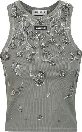 Miu Miu sequin-embellished ribbed top - Grey