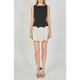 endless rose Boat Neck Minidress in Black/cream at Nordstrom, Size X-Small