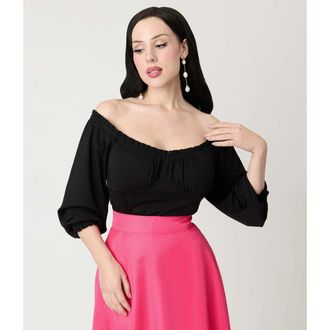 Unique Vintage Peasant Sleeve Blouse in Solid Black at Nordstrom, Size X-Large