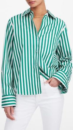 Madewell Poplin Easy Y-Neck Button-Up Shirt in Verdant Green at Nordstrom Rack, Size X-Small
