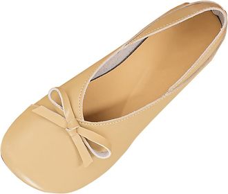 Generic Khaki Bow Accent Slip-On Shoes with Round Toe for Women, Lightweight and Comfortable, Ideal for Everyday Use and Dressy Occasions