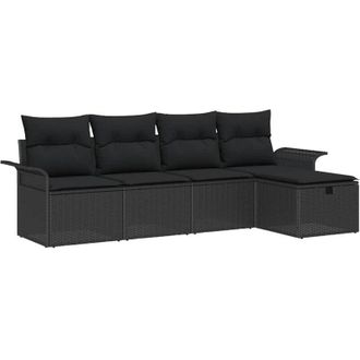 vidaXL Conjunto De Sof&aacute; De Jard&iacute;n Con Coj&iacute;n 5 Pcs Negro Polirat&aacute;n