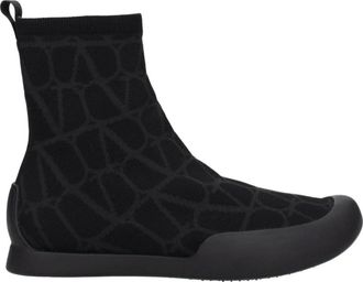 Valentino Garavani Zwarte Stoffen High Tops Sneakers - Heren - Enkellaarsjes - Zwart - 41 1/2 EU - Schoenen