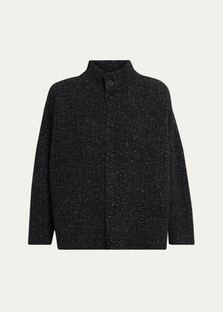 Eskandar 3/4 Width High Neck Cardigan - Mid Length