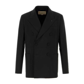 Valentino Garavani Double-breasted wollen blazer - Heren - Blazers - Zwart - M - Wol - Jassen