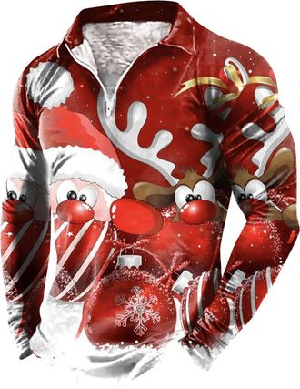 Generic Christmas Shirt Mens Funny, Christmas Polo Shirt Mens Long Sleeve, Casual Christmas Shirt with 1/4 Zipper Christmas Shirts Casual Shirt with Christmas