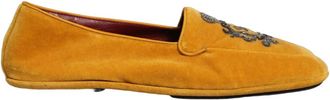 Dolce & Gabbana Velvet Slippers with Crown Embroidery - Heren - Loafers - Geel - 44 EU - Leer - Schoenen