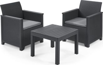 Keter Conjunto De Terraza Jard&iacute;n Emma Cojines Grafito Mesa 58,5x58,5x43 Silla/sill&oacute;n 63x65x74 Sof&aacute; 113x65x74 Anxpxal Cm - Keter