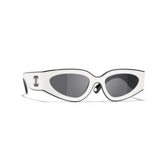 Chanel Cat-Eye Zonnebril - Dames - Accessoires - Wit - Maat: 54 MM