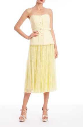 Badgley Mischka Strapless Mixed Media Cocktail Dress in Pale Yellow at Nordstrom, Size 14