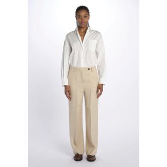 Massimo Alba Dames, Broeken, Beige, Maat: M Linnen