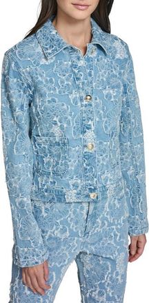 Karl Lagerfeld Floral Jacquard Denim Jacket in Sky Blue at Nordstrom, Size X-Large