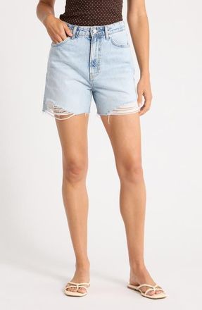 Reformation Saige High Waist Raw Hem Denim Cutoff Shorts in Dory at Nordstrom, Size 32