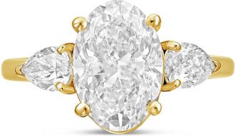 Diana M. Jewels 14kt yellow gold lab grown 3ct oval diamond ring with pears on the sides