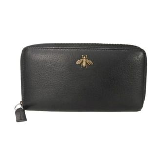 Gucci Pre-owned Wallets, female, Black, Size: ONE SIZE Pre-owned Animalier Calf Leather Long Zip Around Wallet