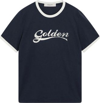 Golden Goose Tops, Heren, Blauw, XL, Katoen, Slim T-shirt