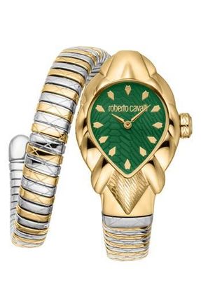 Roberto Cavalli Fiaba Snake Wraparound Bracelet Watch, 24.5mm x 39mm in Two Tone Silver /Gold at Nordstrom Rack