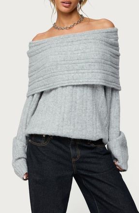 Edikted Kadenna Oversize Off the Shoulder Sweater in Light-Gray-Melange at Nordstrom, Size X-Large