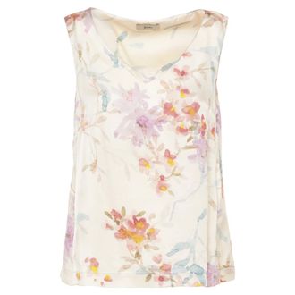 Herno Sleeveless Tops, female, Beige, Size: S Floral-pattern V-neck Top