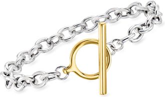 Ross-Simons Sterling Silver and 18kt Gold Over Sterling Cable-Chain Toggle Bracelet